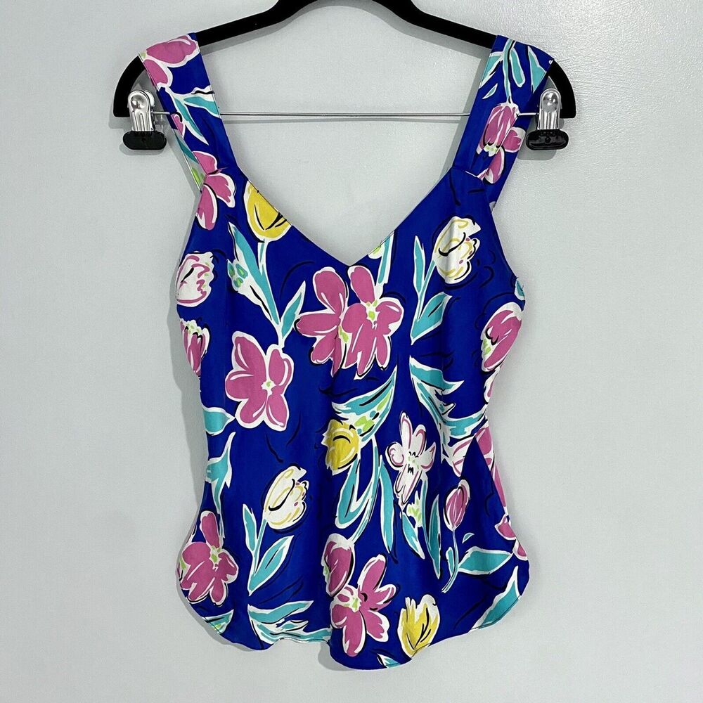 Vintage Lauren Alexandra Bright Pink Flower Silk Sleeveless Blouse Women's Med